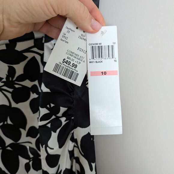 Maggy London Black and White Leaf Print Satin Midi Pencil Skirt NWT 10 - Picture 5 of 9
